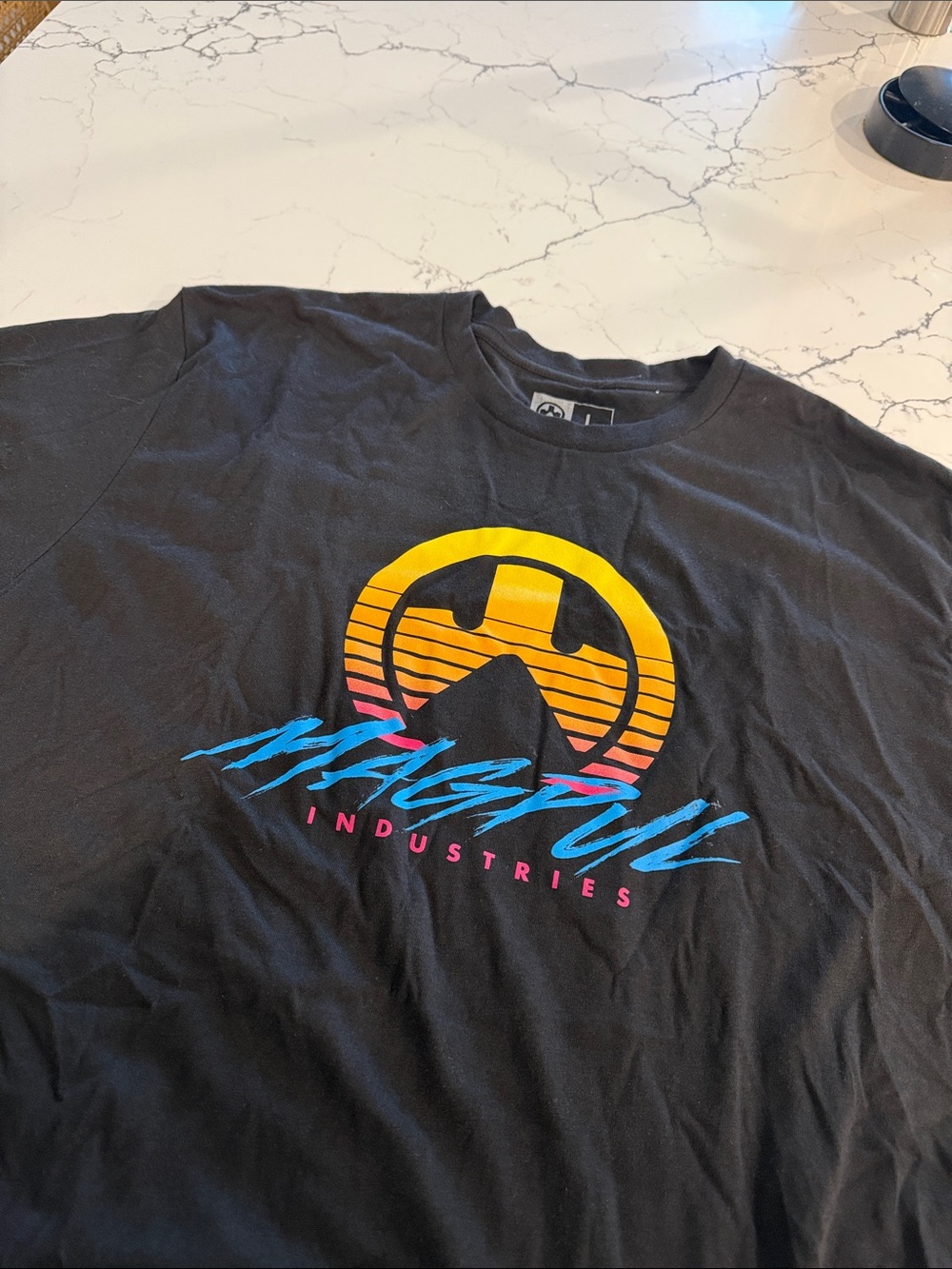 Black Short-Sleeve Graphic Tee with Sunset Logo